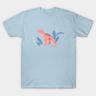 Jurassic Dinosaurs in Turquoise + Coral T-Shirt